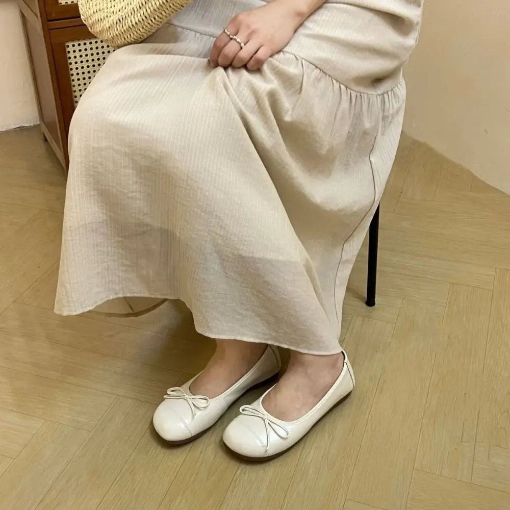 Туфли Мэри с круглым носком и бантом кожаные нескользящие туфли на плоской