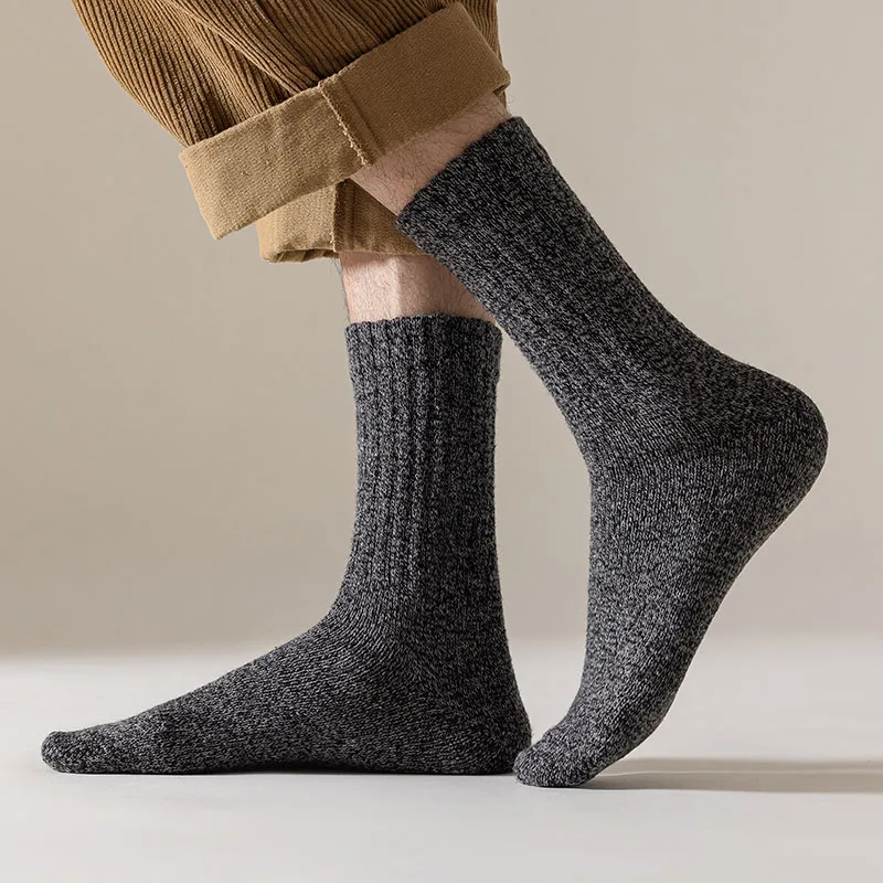 Winter Men's Socks Thick Warm Wool Socks Men Harajuku Retro Cashmere Casual Long Socks 5 Pair
