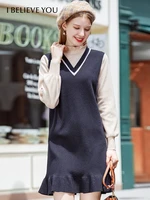 i believe you autumn dresses for women 2022 fashion patchwork long sleeve turtleneck aline above knee clothing women 2204133375