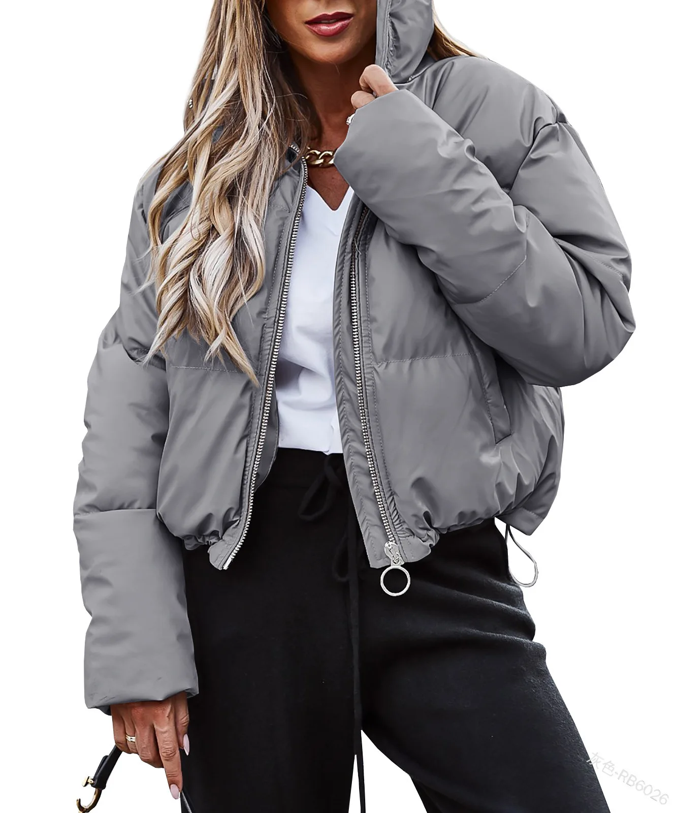 2022 Stand Collar Parkas Short Coat Women 'S Casual Fashion Long-Sleeve Zipper Top