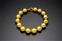 natural 7 510 12mm south sea genuine golden round pearl bracelet woman free shipping jewelry bracelets