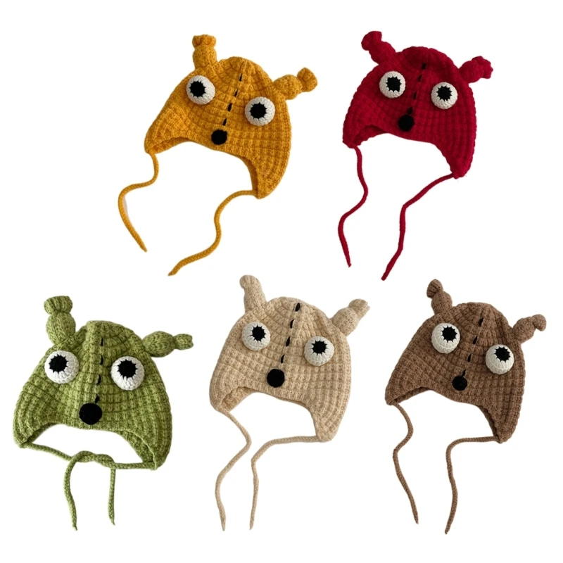 

and Funny Children's Knitted Ear Protections Hat Autumn Winter Beanie Windproof Woolen Yarn Hat with Chin Strap Y55B