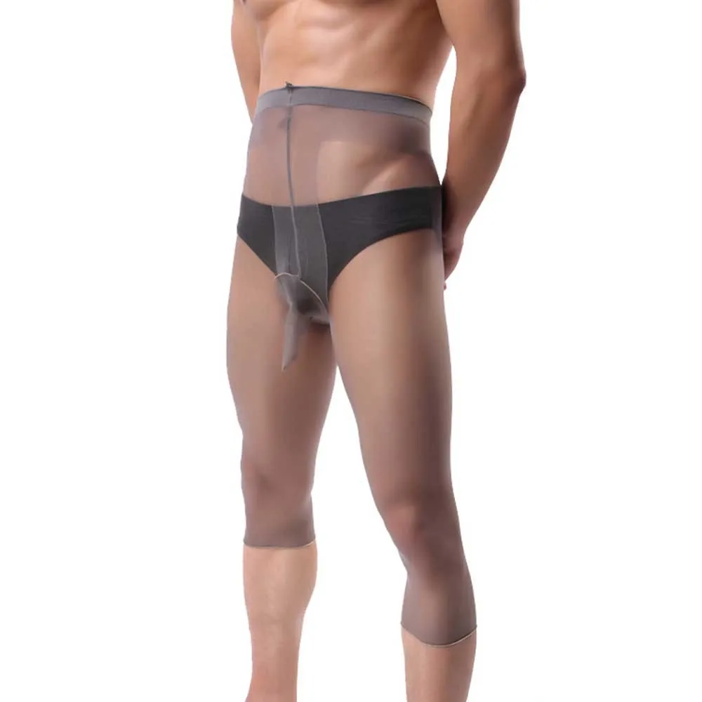 

Men Tights Pantyhose Mesh Cock Pouch Slim Leggings Sissy Lingerie Sexy Breathable Ultra-Thin Seven-Point Silky Tights