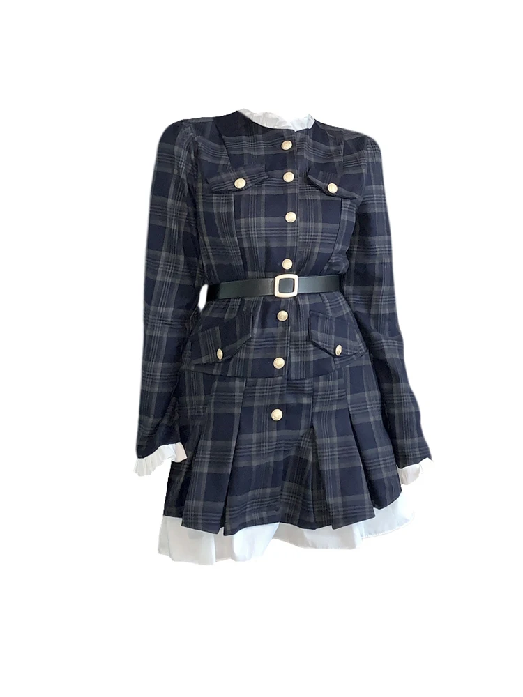 

Preppy Style Temperament Checkerboard Plaid Frocks Women 2023 O-Neck Full Sleeve Chic A-Line Dress Slim Streetwear Autumn Winter