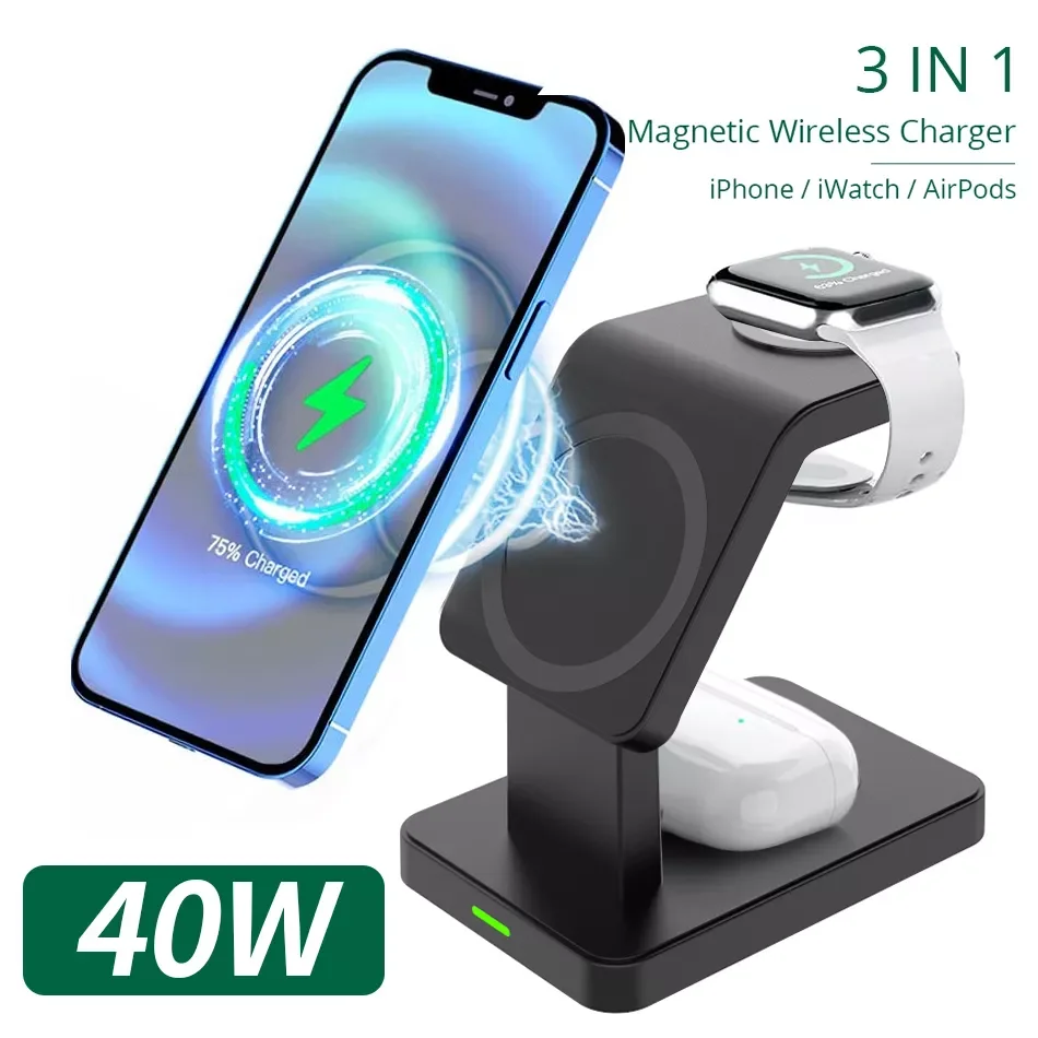 

40W 3 in 1 Wireless Charging Station, Magnetic Wireless Charger Duck for Apple Watch SE/6/5/4/3/2 AirPods Pro/2 iPhone 13/12