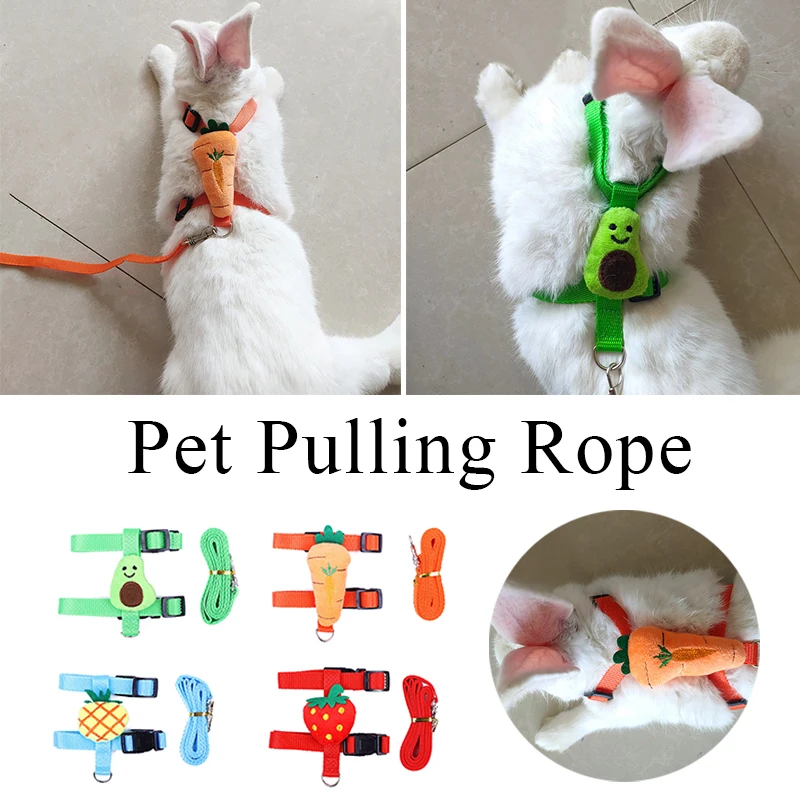 

Adjustable Cat Dog Collar Harness I-shaped Walking Rope Cute Plush Carrot Strawberry Avocado Cat Rabbit Samll Dog Chest Harness