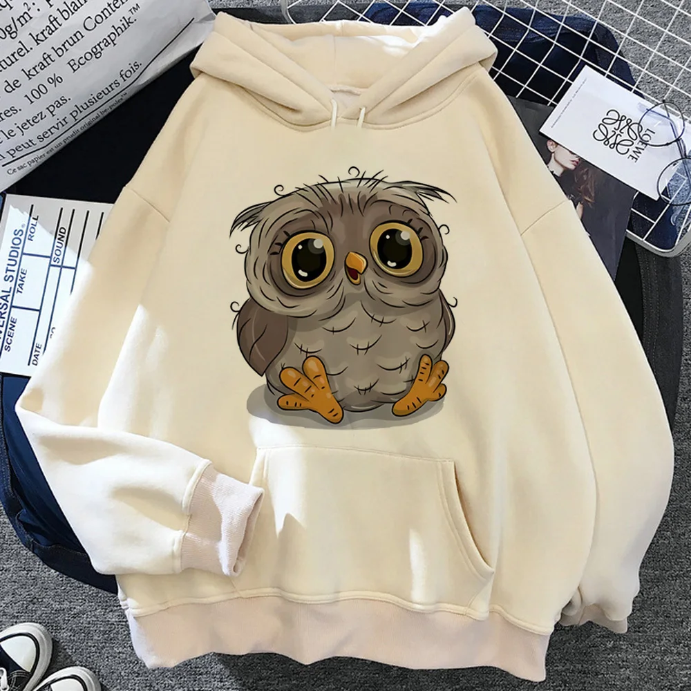 Owl hoodie harajuku clothes for teens winter printed design youthful funny girl hoddie manga comfortable