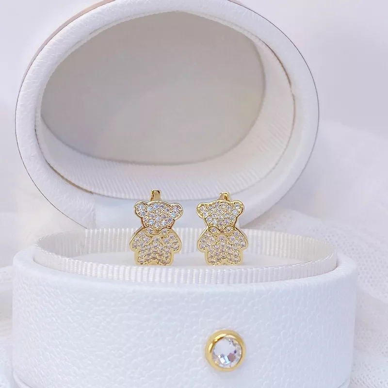 

New Design Fashion Jewelry 14K Real Gold Plating AAA Zircon Bear small hoop Earrings Sweet Girl Women's Daily All-match Earrings