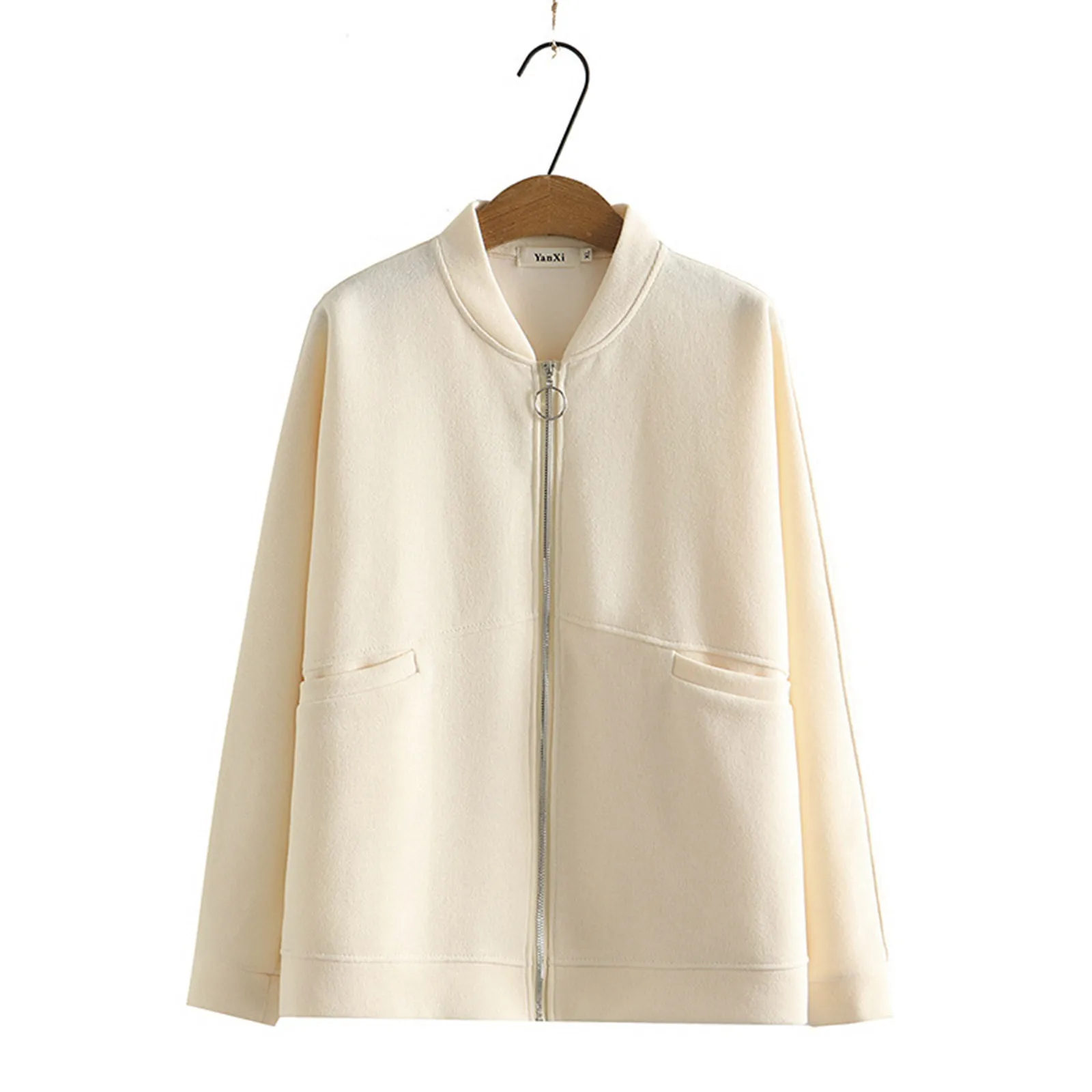 Женский свободный крой повседневный кардиган на молнии с длинными рукавами и