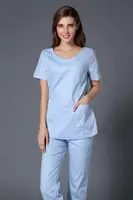 Summer 100% Cotton Elastic Short Sleeve Salon Uniform Women Dental Nursing Work Clothes Comfortable And Breathable Surgical Wear