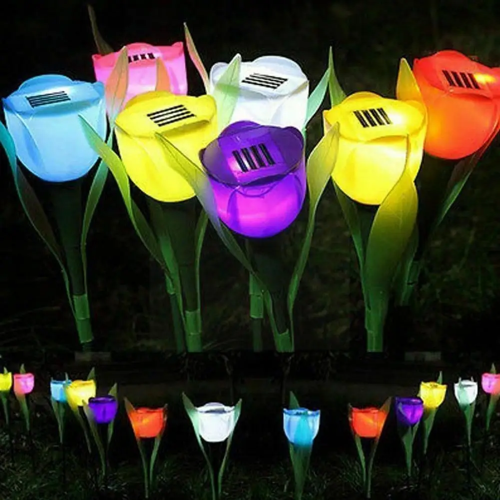 

Led Outdoor Landscape Solar Lights Tulip Floral Light Garden Holiday Lighting Decoration Window Colorful Festival T5w5