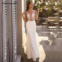 chenxiao mermaid wedding dresses bohemia v neck sleeveless backless lace ivory white appliques bridal gowns vestido de novia