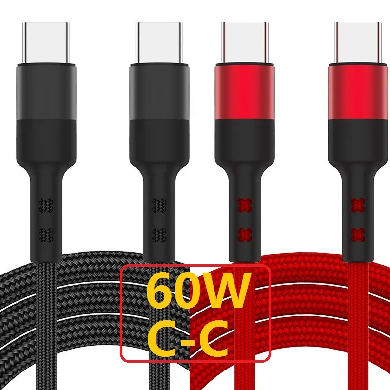 

60W 3A Fast Quick Charging PD Type c to Type c USb-C Fabric Alloy USb Cable 1M For Samsung S10 s20 note 10 htc lg xiaomi