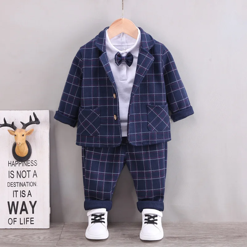 

Baby Boy Clothes Luxury Designer 1-5T Plaid Long Sleeve Suits + T-shirts + Pants 3PCS Christmas Outfits for Kids Boys Tracksuits