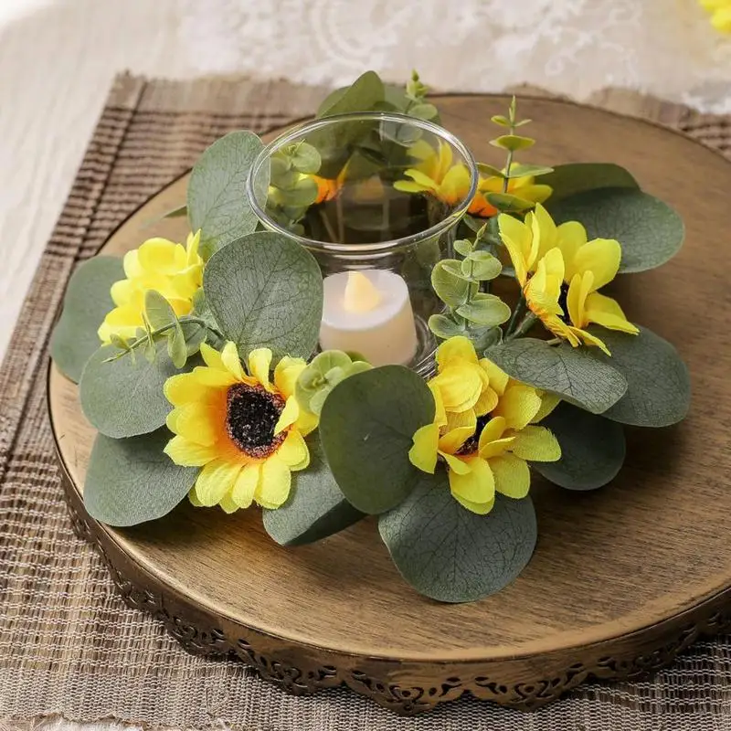 Подсолнух Кольца Для Свечей Венки 9 дюймов Искусственные Кухонного Шкафа