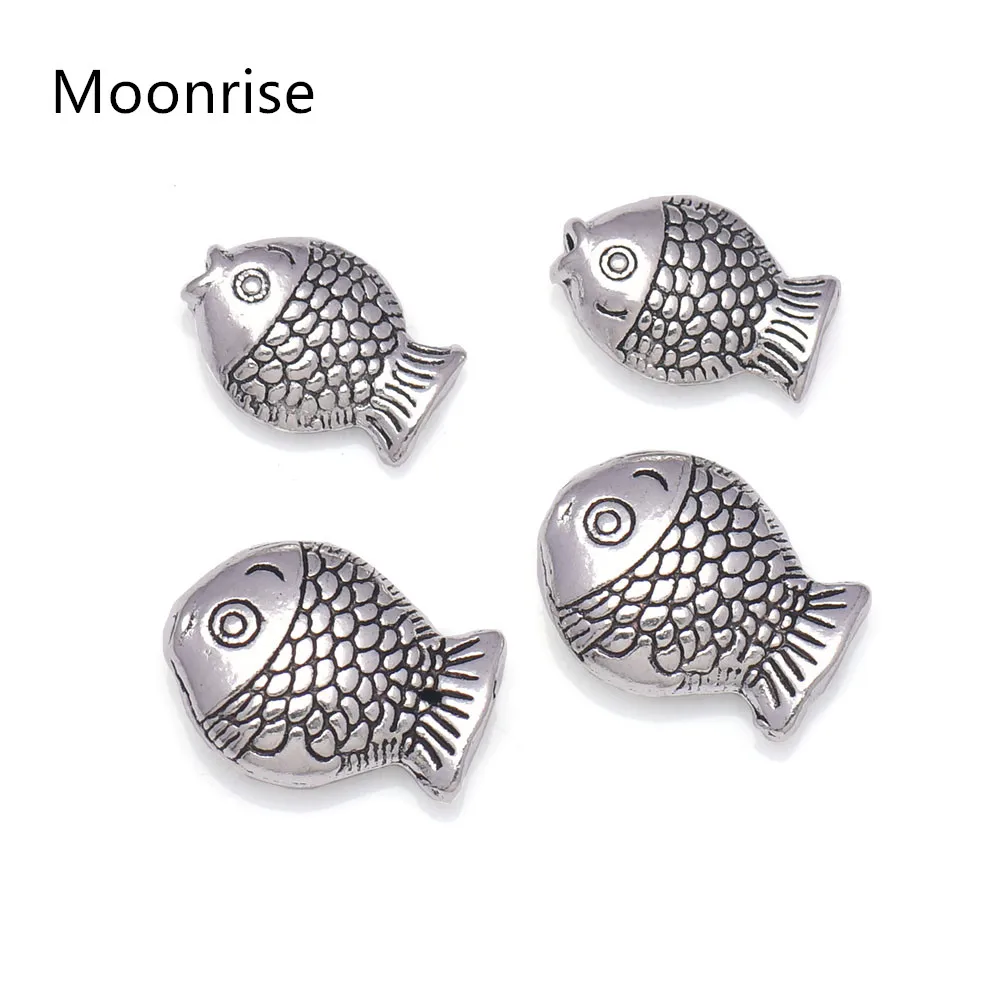 

20Pcs Antique Silver Fish Spacer Beads 12x9mm Tibetan Metal Carved Animal Charm Beads for Jewelry Making Hole:1mm