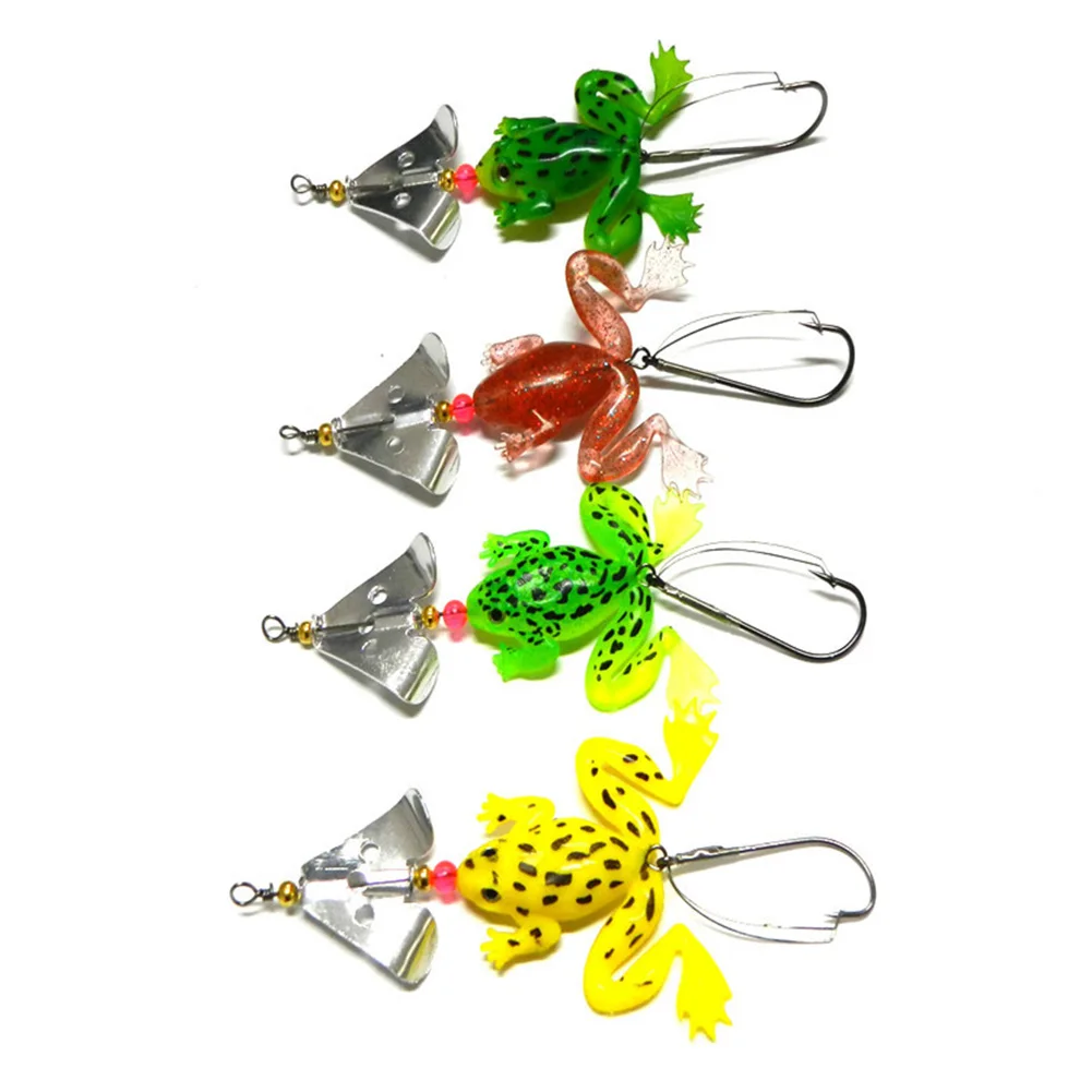 

4 Pcs Soft Rubber Frog Fishing Lures Bass Spinner Bait Single Hook Crankbaits 8cm