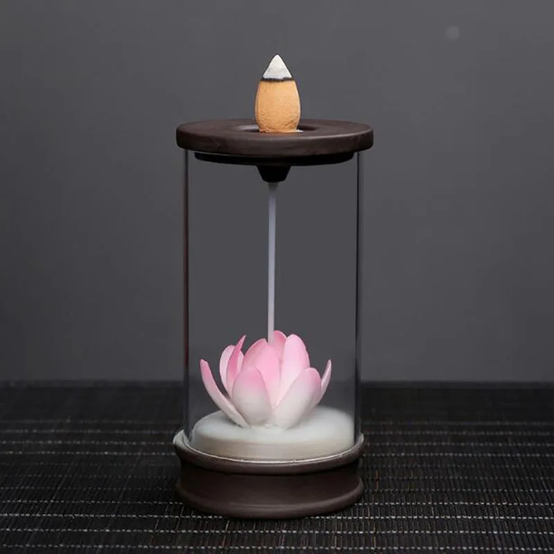 

Purple Clay Backflow Aroma Burner Lotus Incense Holder Creative Incense Burner Transparent Cover Censer Indoor Home Decor