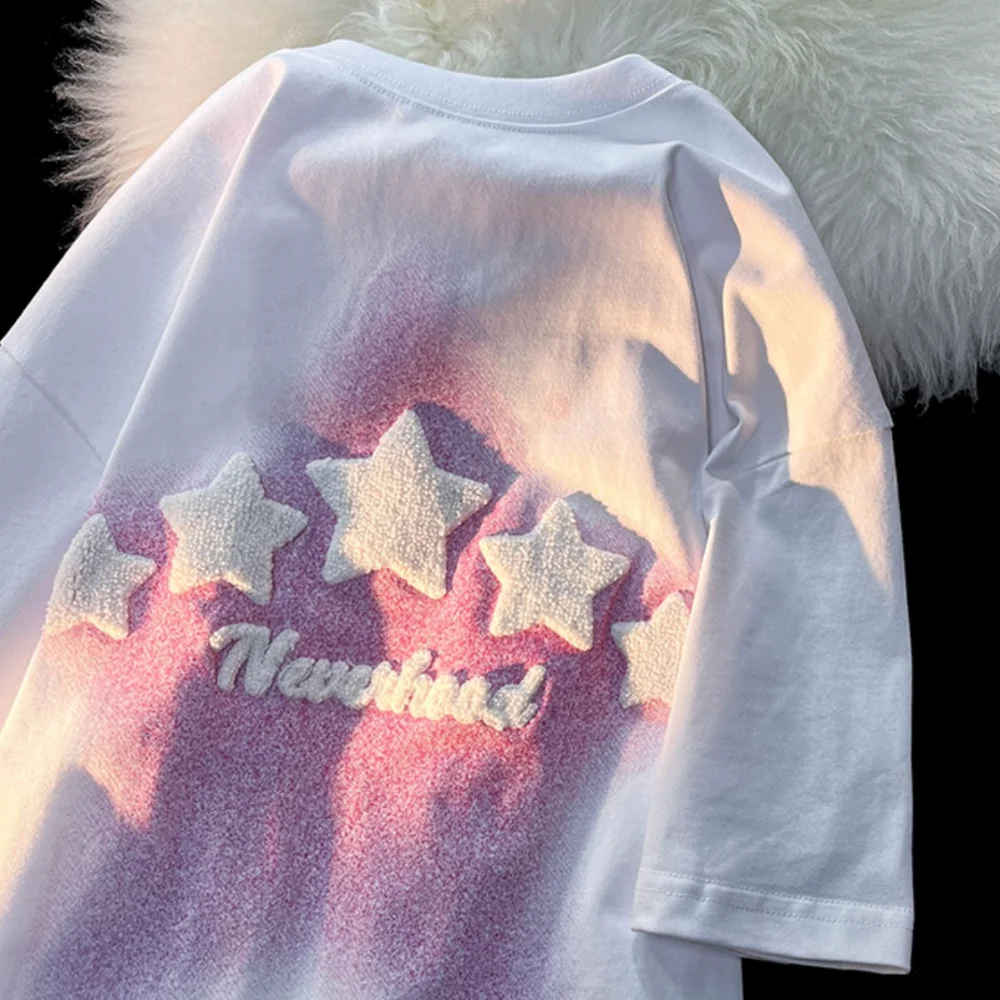 

Hip Hop Embroidery Stars Graphic T Shirts Oversized Short Sleeve Tops Men Women Casual Summer Cotton Tee Harajuku Streetwear Y2K