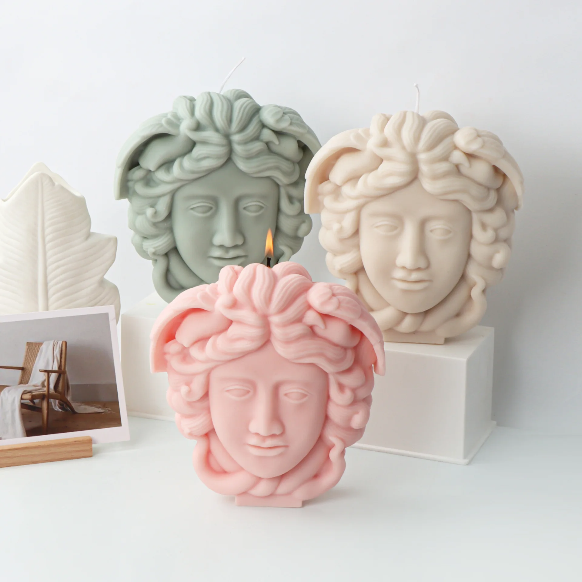 

Realistic Medusa Head Silicone Mold 3D Scented Candle Making Supplies Greek Sculpture Face Snake Hair Clay Resin Plaster Mould