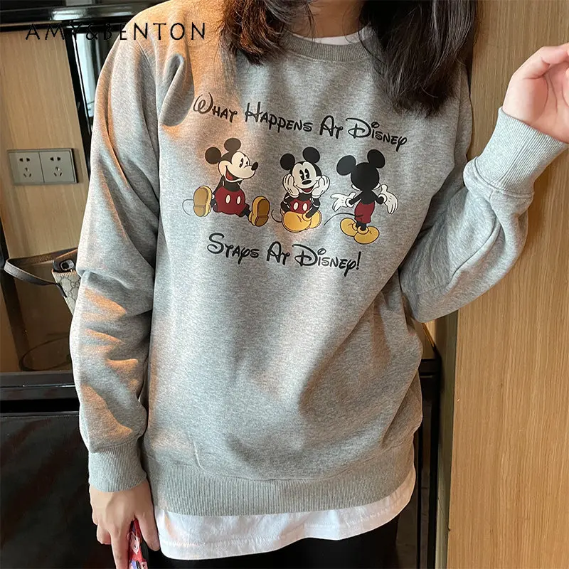Retro Cartoon Lettered Casual Loose Autumn and Winter Fashion Sweatshirt Tops for Women Long Sleeve Pullover Tops for Ladies