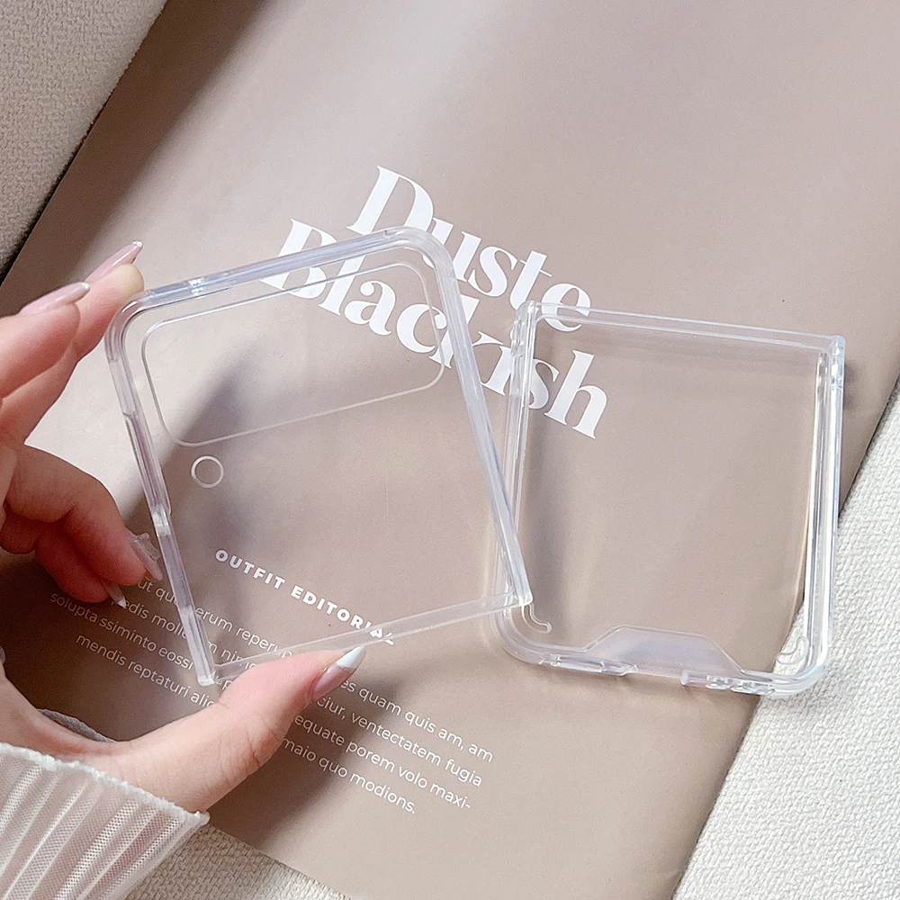 

Transparent Acrylic Hard Slim Phone Case For Samsung Galaxy Z Flip 4 5G Soft TPU Bumper ShockProof Cover for Z Flip4