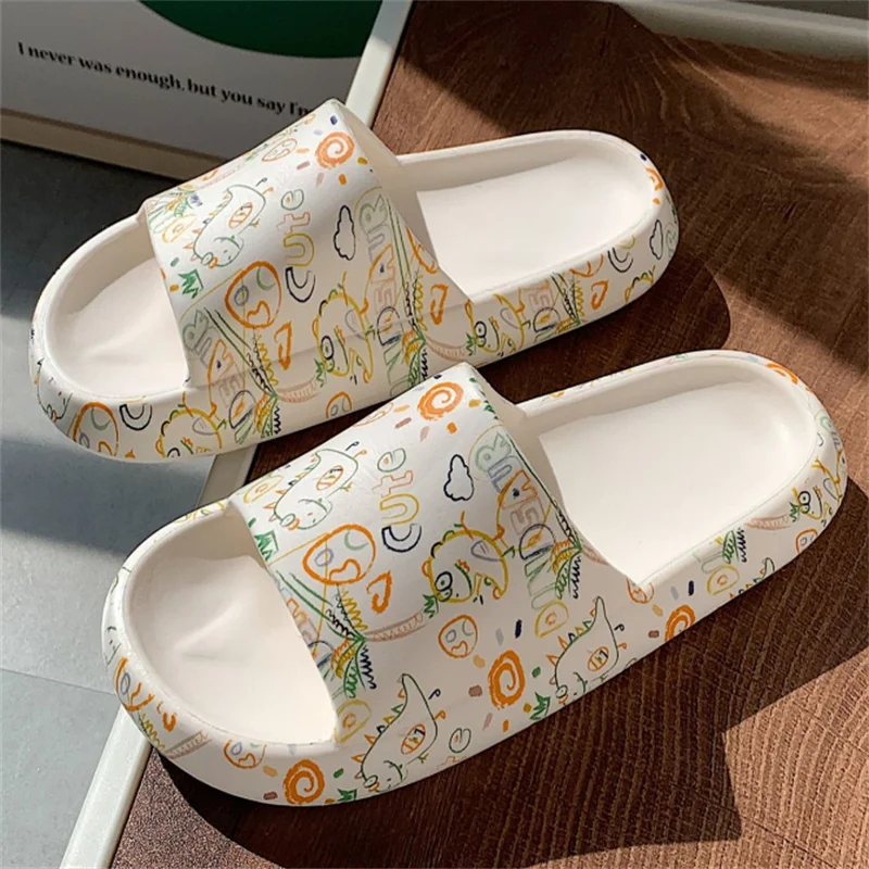 

Women Summer Students Home Slippers 2023 Soft Thick-soled Sandals Slippers for Women Cartoon Simple Graffiti Outer Wear Slippers