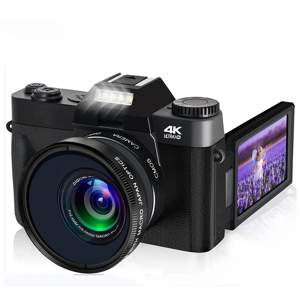 

48MP Digital Camera 4K UHD Vlogging Camcorder 3.0" 180° Flip Screen Selfile Digital Webcam For YouTube Wide Angle Macro Lens