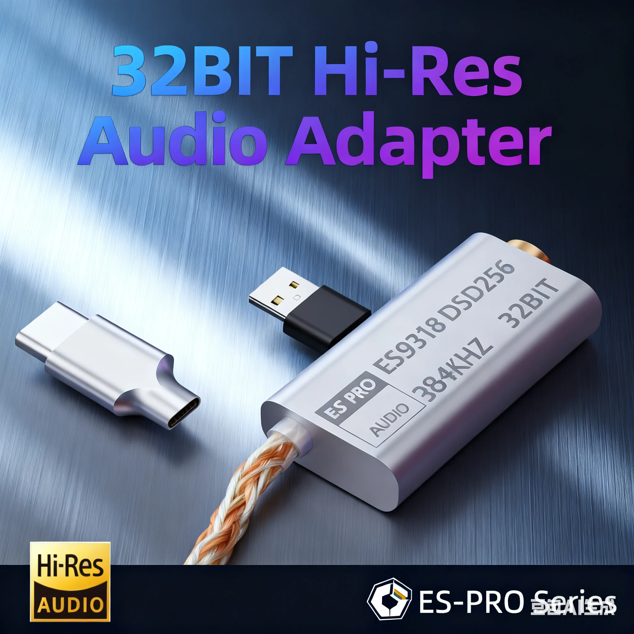 Фото ES9318 Адаптер Hi-Fi ЦАП типа C |   Чип ESS (32 бит/384 кГц, DSD256) |   Сверхнизкий уровень шума Hi-Res для Android и ПК №1