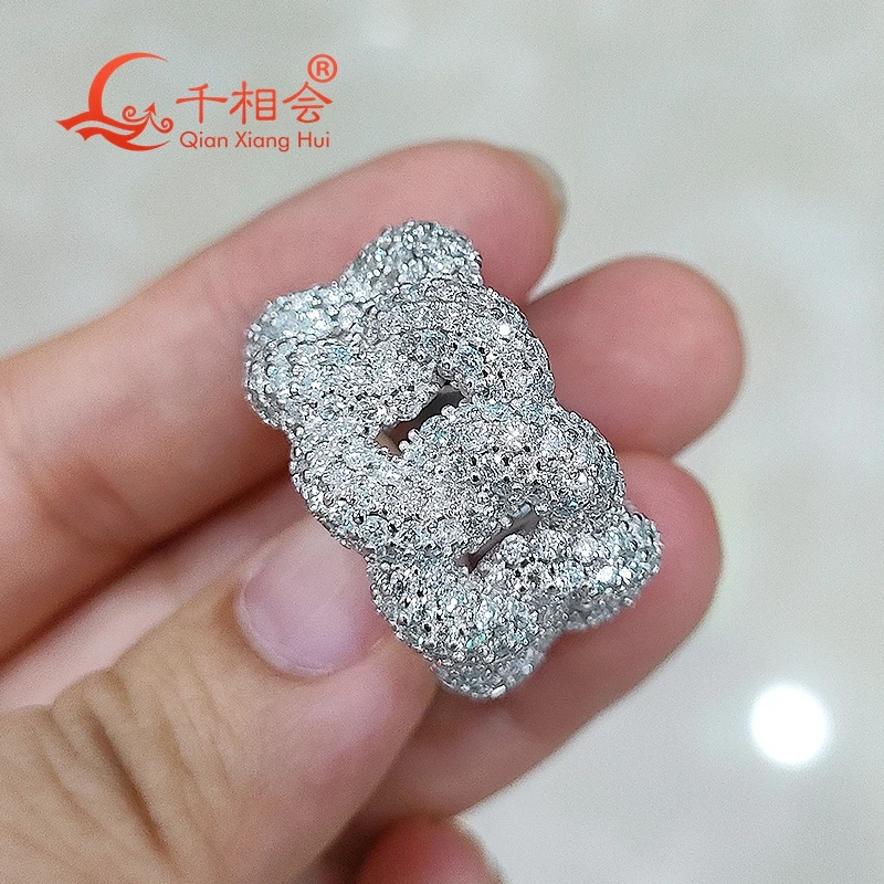 15 5 мм Стерлинговое Серебро 925 пробы пять рядов полумесяц хип-хоп моиссанит кольцо