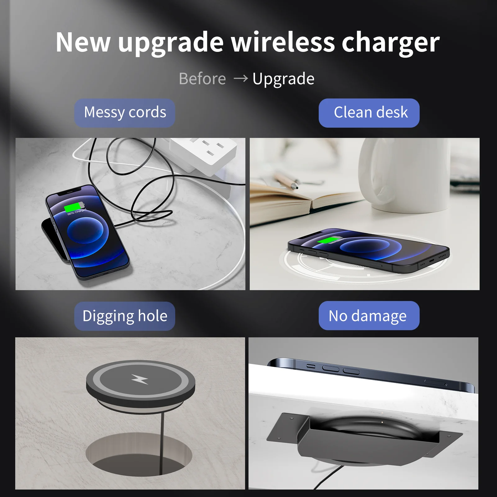 kpon invisible wireless charger hidden long distance wireless phone charger under desk qi 10w furniture wireless charging pad free global shipping