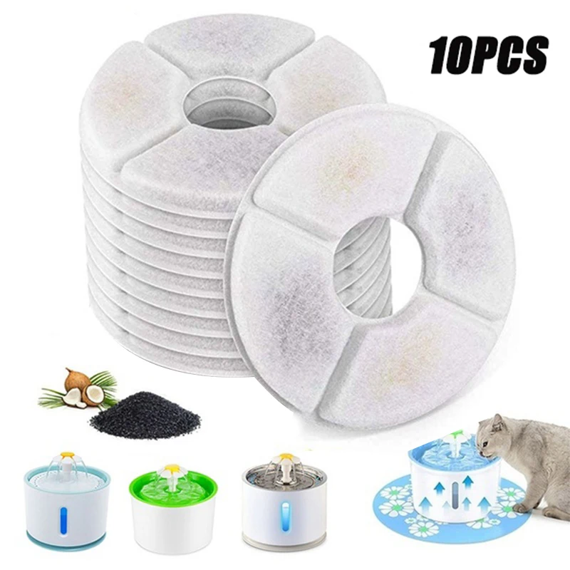 

10PCS Activated Carbon Filter Replaced For Cat Water Drinking Fountain Replacement Filters Pet Round Fountain Dispenser