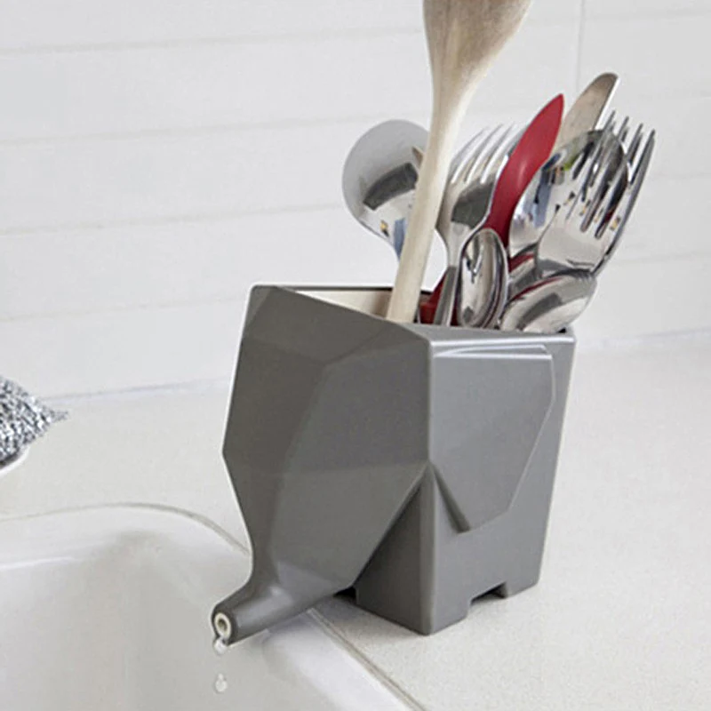 

Kitchen Utensil Cutlery Holder Cartoon Elephant Flatware Organizer Tableware Fork Spoon Rack Chopstick Drying Drainer Container