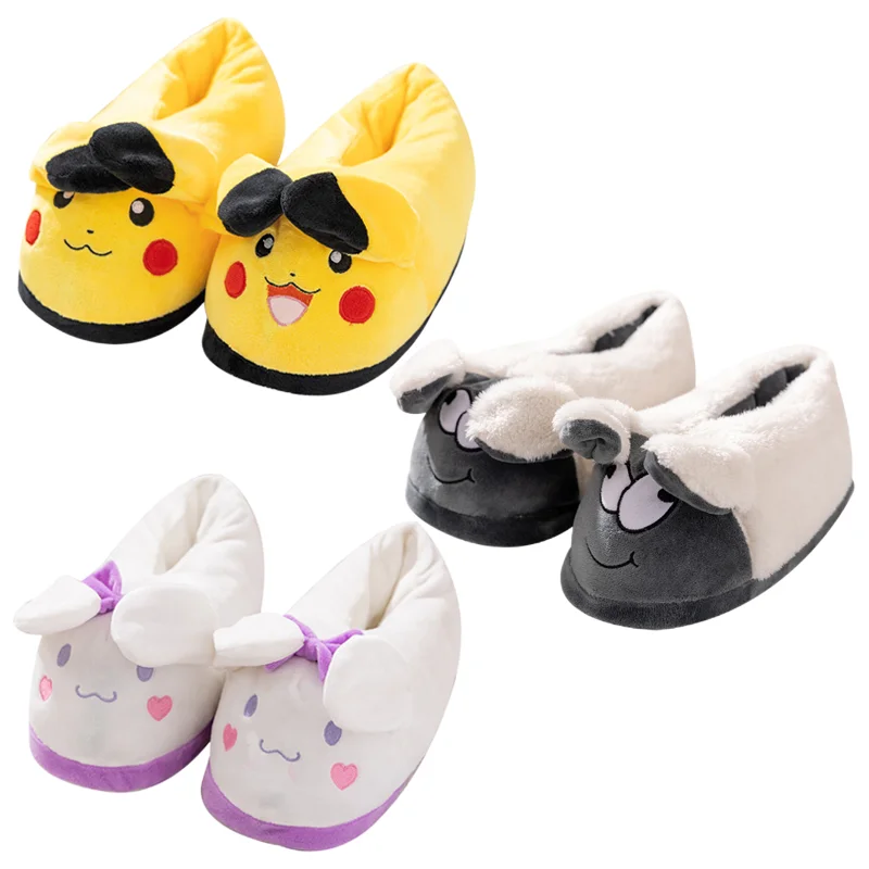 

Симпатичные Аниме Покемон Пикачу, динамические тапочки с ушками, Мультяшные подушки безопасности, осенне-зимняя Толстая искусственная кож...
