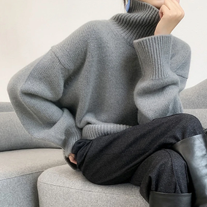 

Autumn Winter Cashmere Sweater Women Loose Casual Pullover Turtleneck Sweater Y2K Vintage Long Sleeve Sweater Tops Jumpers 23524