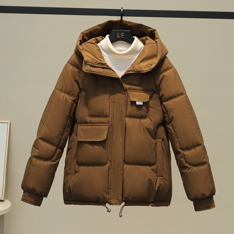 

New 2023 Women Short Jacket Winter Thick Hooded Cotton Padded Coats Female Korean Loose Puffer Parkas Ladies Oversize