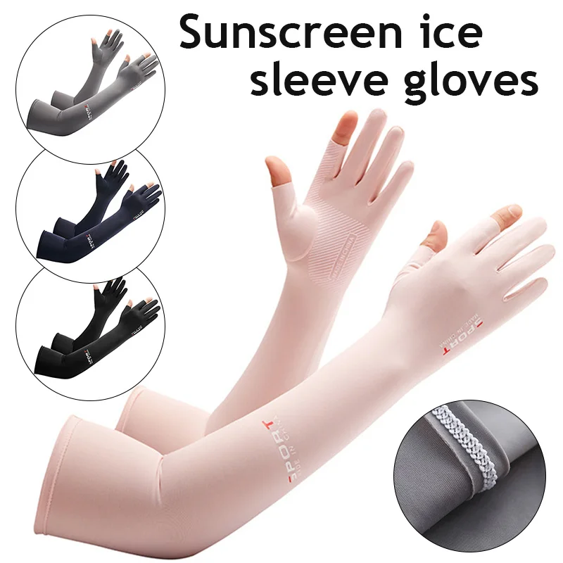 

Summer Sun Protective Sleeves Breathable Ice Fabric Arm Sleeves Quick Dry Long Gloves Sports Running Cycling Driving Gloves