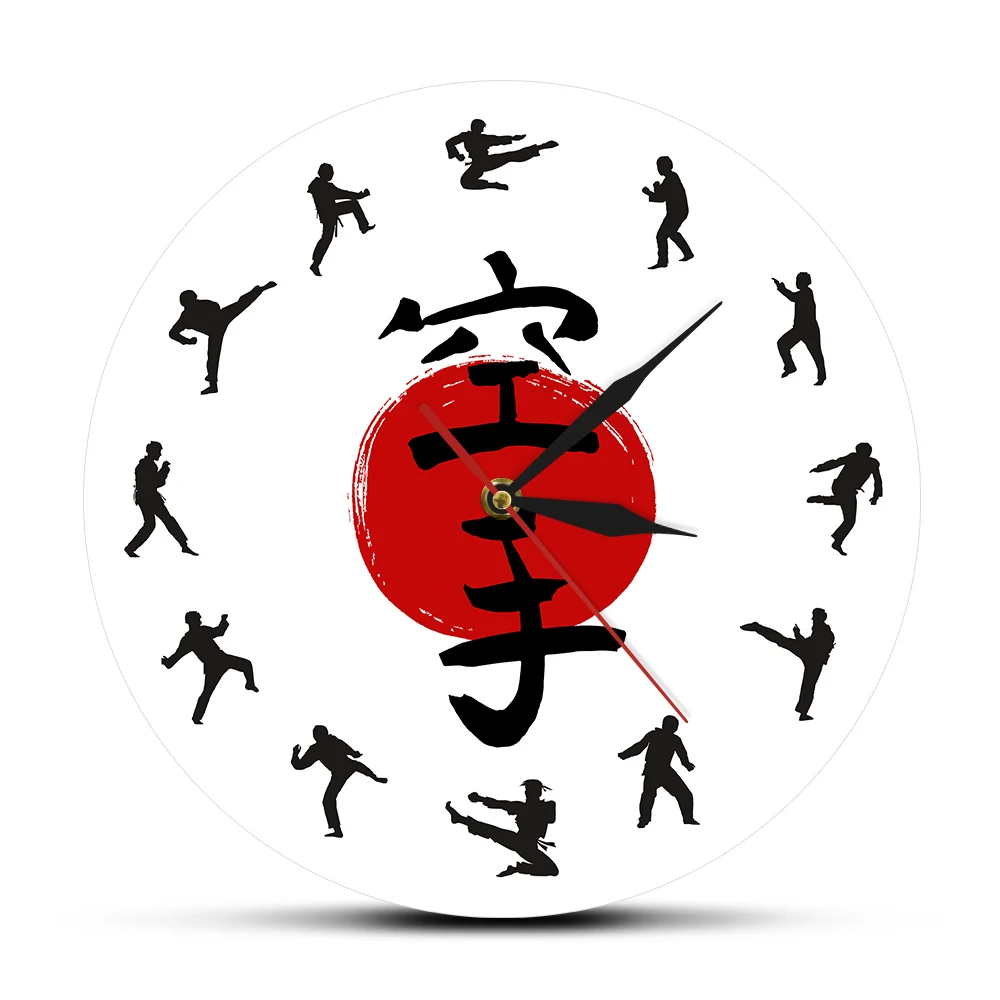 

Japanese Martial Arts Karate Silhouettes Modern Design Wall Clock For Fighting Club Man Cave Room Sports Decor Silent Wall Watch