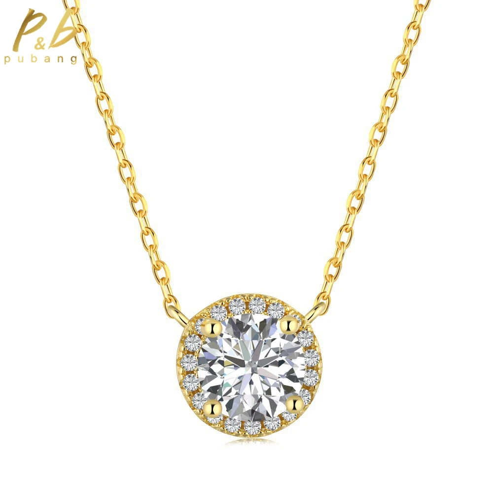

PuBang for Women Anniversary Gift Round Created Moissanite Pendant Necklace Fine Jewelry Solid 925 Sterling Silver Drop Shipping