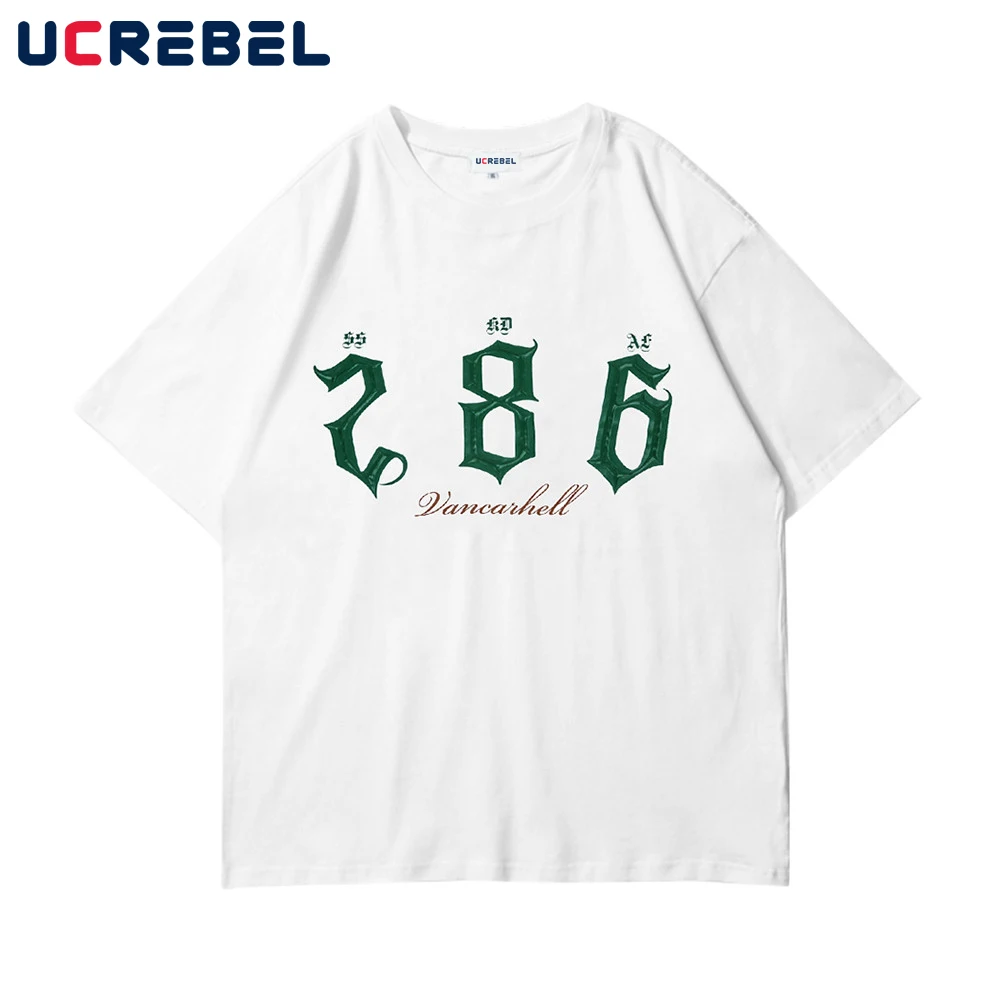 

Letter Print Short Sleeve T-shirt Mens Streetwear Casual Half-Sleeve Summer High Street Loose Crew Neck Cotton Tee Men