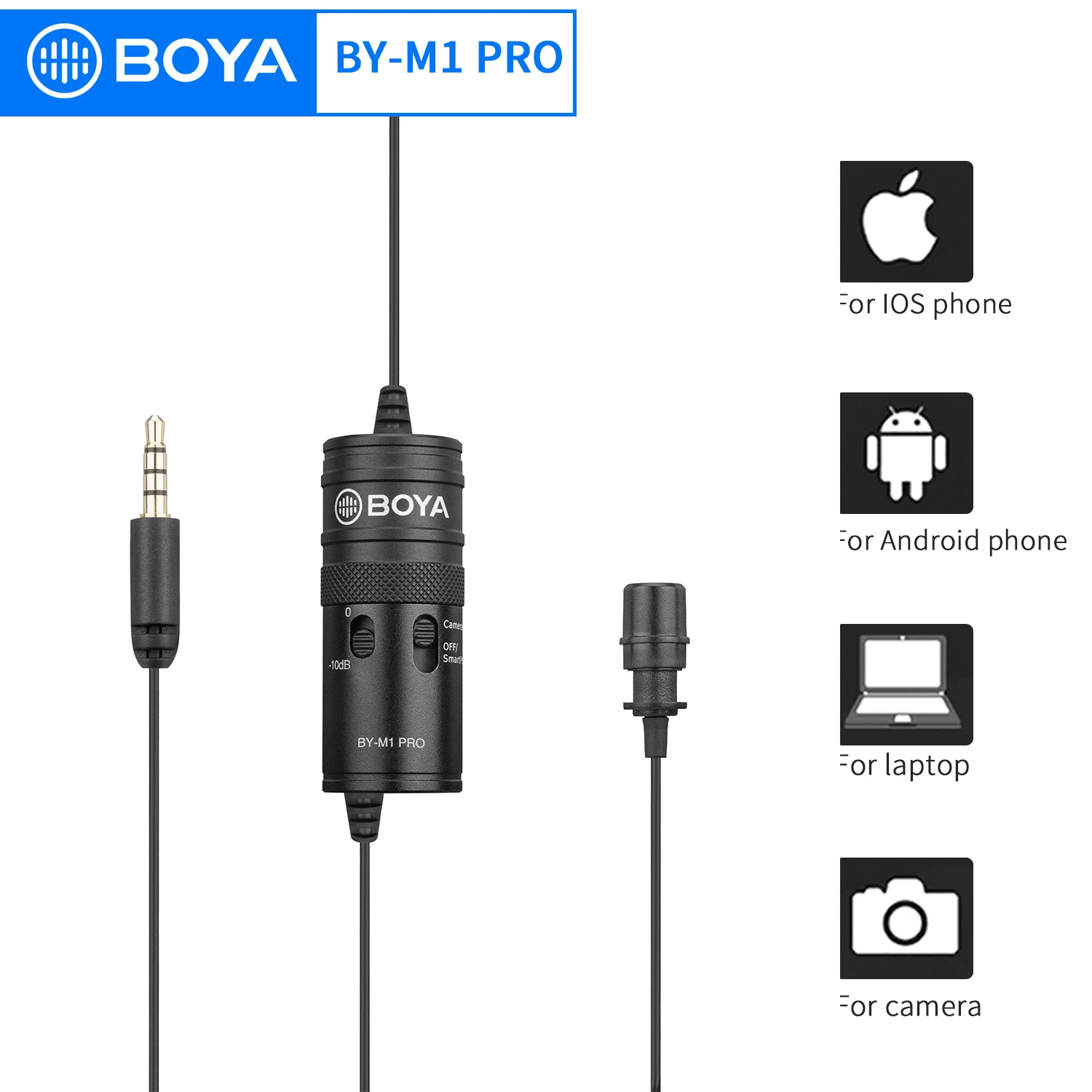 

BOYA BY-M1 PRO 6m Portable Omnidirectional Condenser Monitor Lavalier Microphone for PC Canon Nikon Sony iPhone 13 Huawei Xiaomi