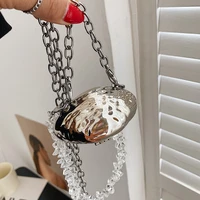 fashion chain lipstick bag girl crystal chain messenger shell bag metallic style ladies shoulder bag
