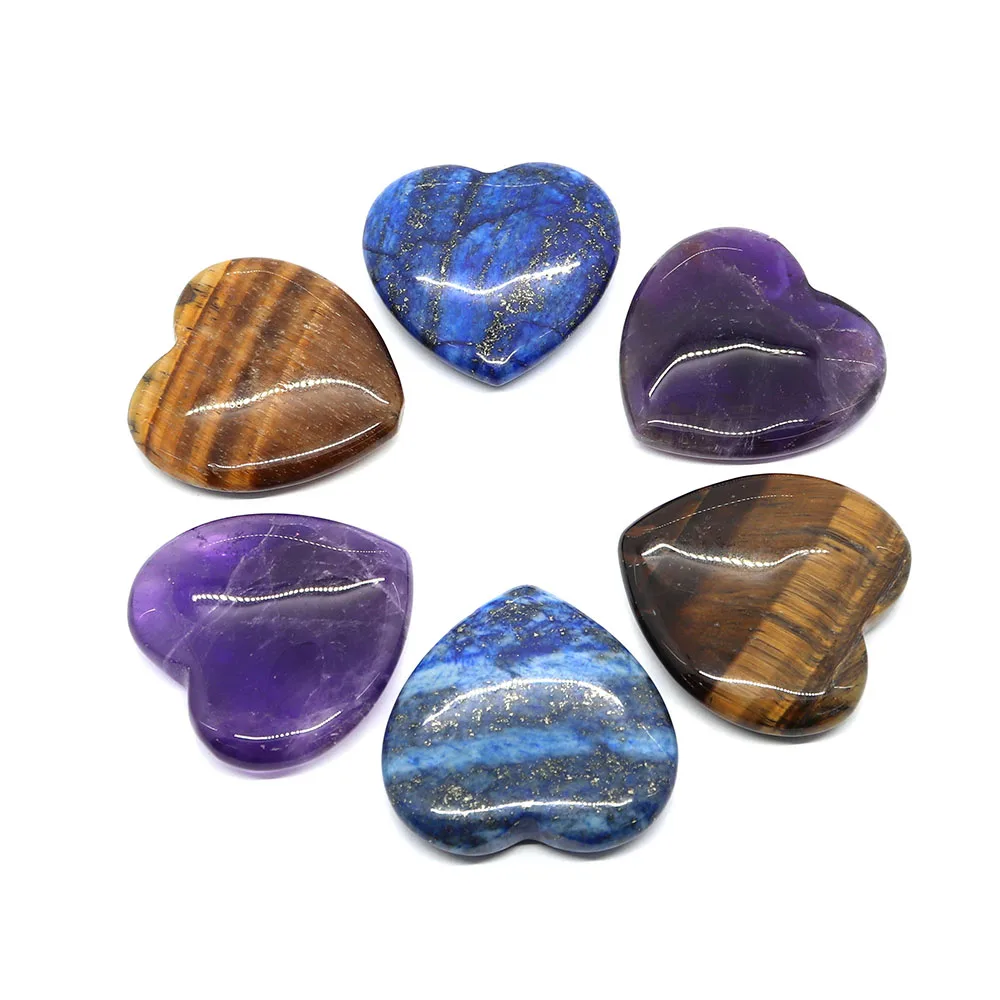 

1pc Peach Heart Shaped Natural Stone Tiger Eye Amethyst Non-porous Loose Beads 40mm Diy Jewelry Making Necklace Earrings Charm