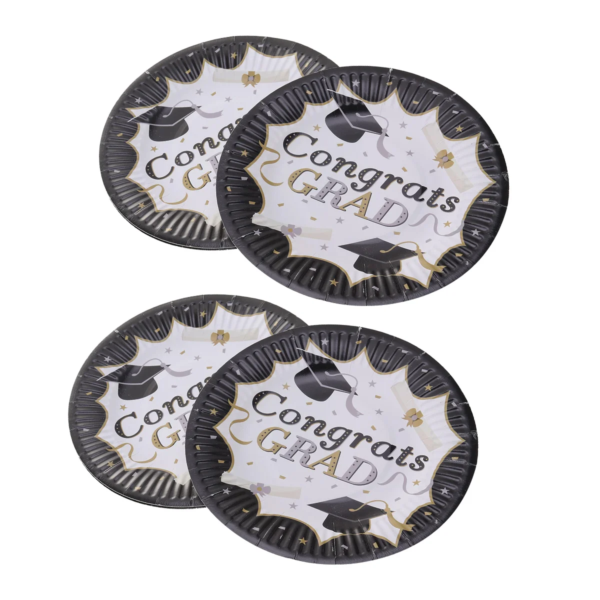 

10 pcs Paper Plates Congrats Grad Black and Golden Disposable Dinner Supplies for Graduation Party