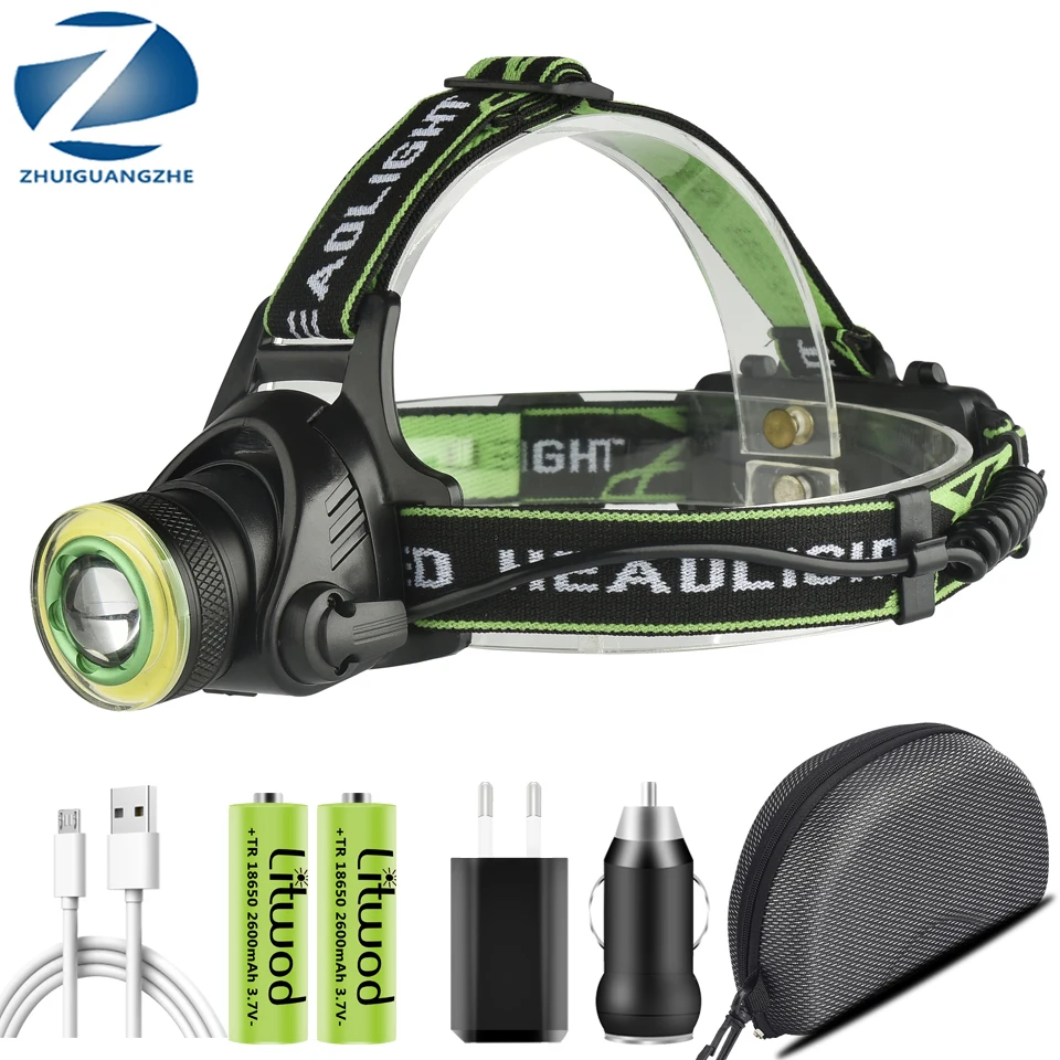 

Torch Waterproof Light XM-L T6 & COB Led Headlamp Zoom Headlight 18650 Battery USB Rechargeable for Fishing Head Flashlight Lamp