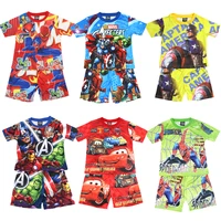 2022 new mcqueen boy sets short sleeve kids clothes 2pcs summer for childrens pajamas outfits spiderman avengers cartoon 3 8y