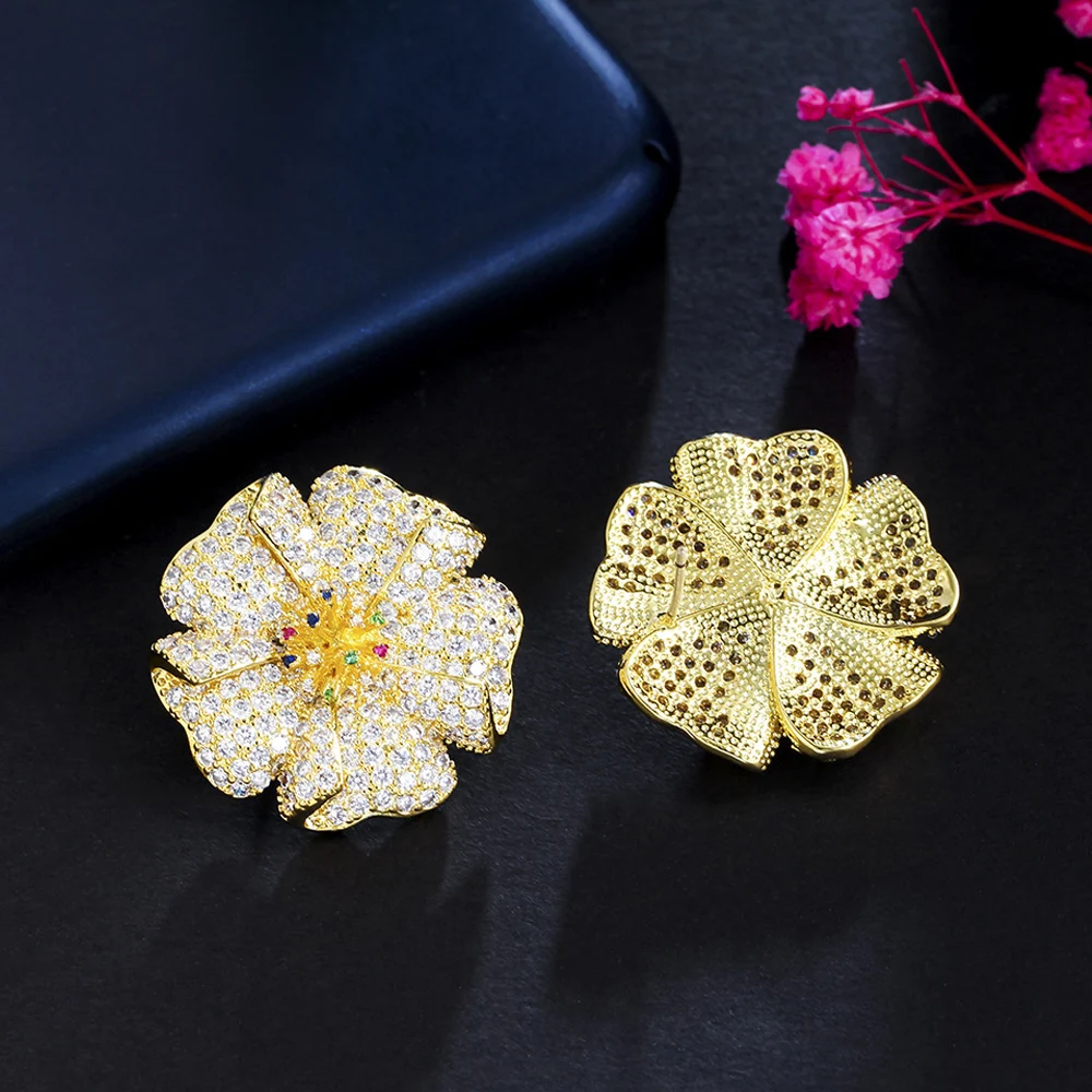

ThreeGraces Brilliant Cubic Zirconia Big Flower Stud Earrings for Women 2023 New Trendy Party Dress Jewelry Accessories E1341