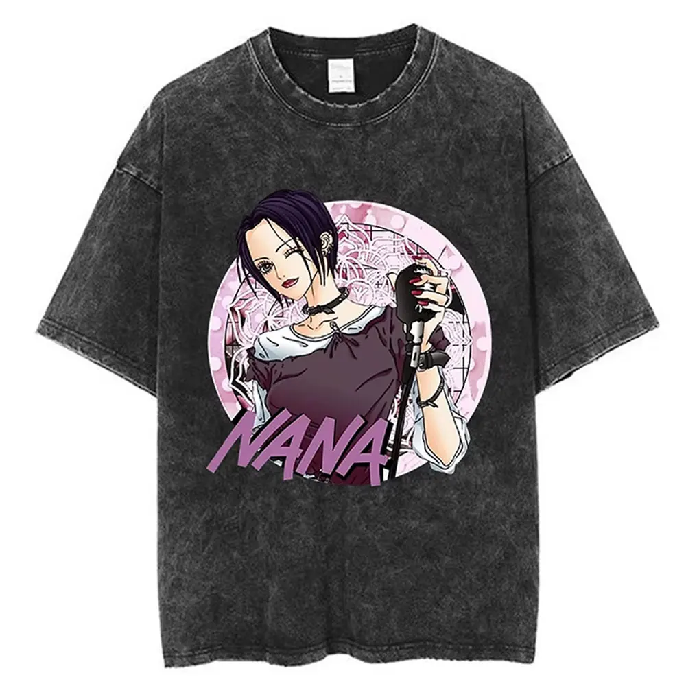 Japanese Anime Nana Osaki Washed Vintage T-Shirt Men Women Fashion Manga Cute Kawaii T Shirt Oversized T-shirts Y2k Streetwear