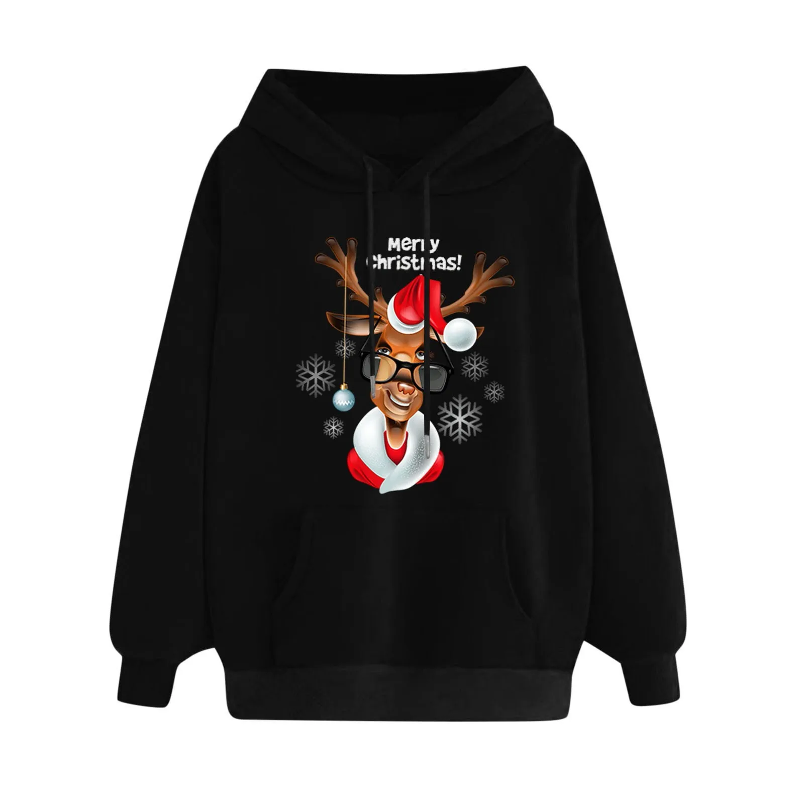 

Women Christmas Hooded Sweatshirt Ugly Reindeer Drawstring Print Pocket Pullover Top Long Sleeved Xmas Elk Shirts Female sudader