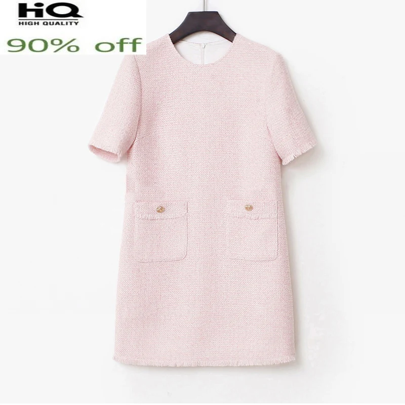 

fashion Age-reducing celebrity heavy industry sequined pink small fragrant tweed Women's Dress New Mini dress